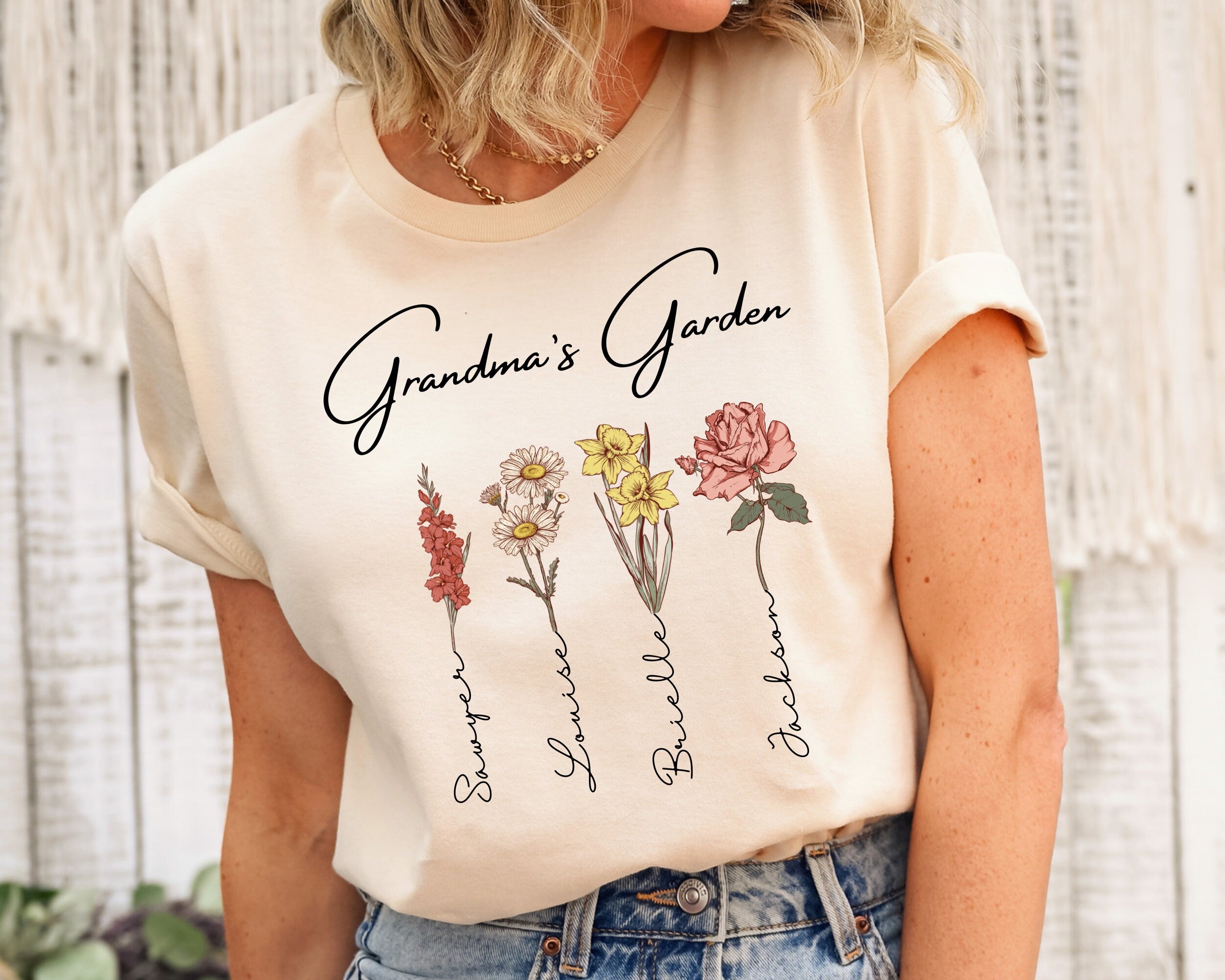 Grandma's Garden Shirt, Mothers Day Gift, Birth Month Flower Shirt, Granny's Flowers Garden Shirt, Custom Kids Name Tee, Custom Flower Shirt