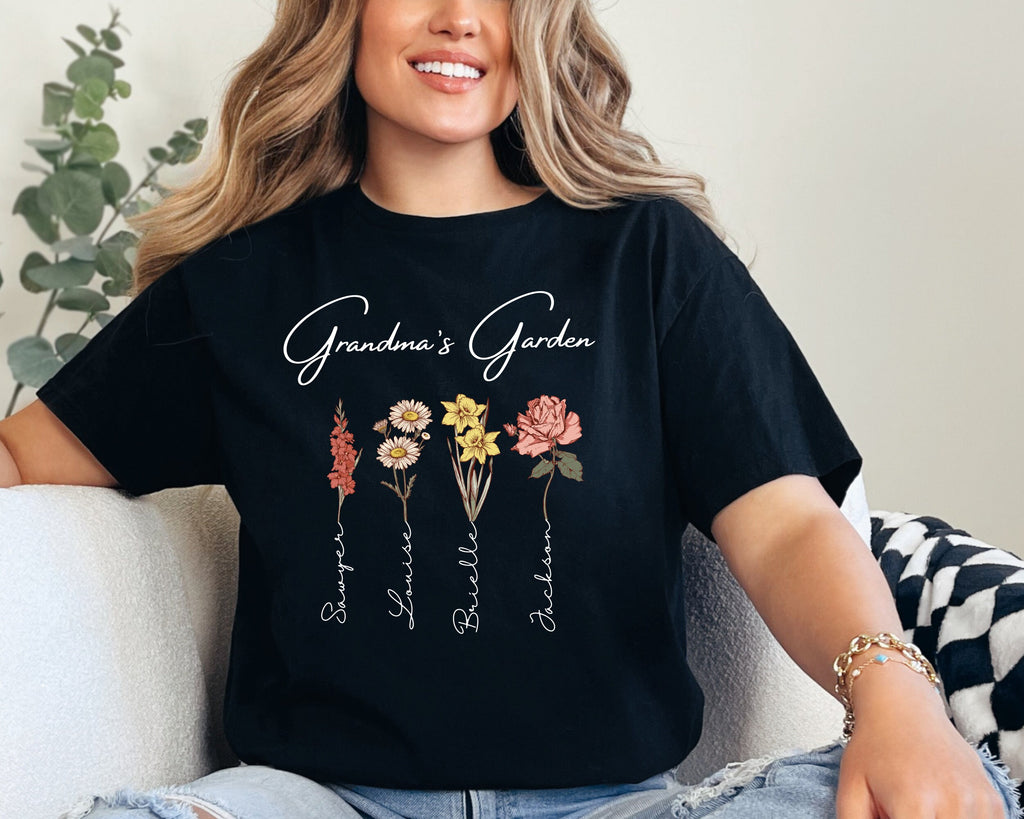 Grandma's Garden Shirt, Mothers Day Gift, Birth Month Flower Shirt, Granny's Flowers Garden Shirt, Custom Kids Name Tee, Custom Flower Shirt