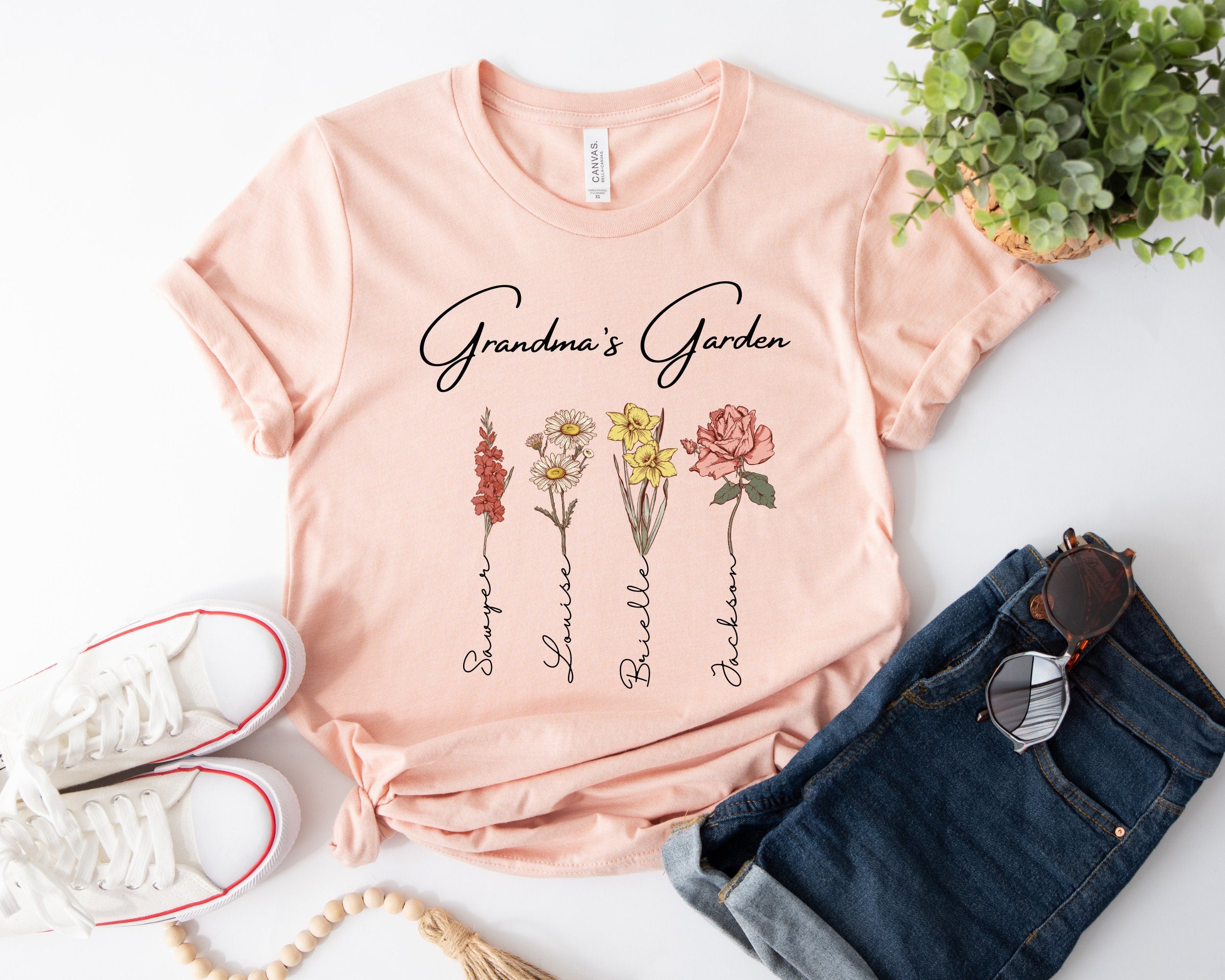 Grandma's Garden Shirt, Mothers Day Gift, Birth Month Flower Shirt, Granny's Flowers Garden Shirt, Custom Kids Name Tee, Custom Flower Shirt