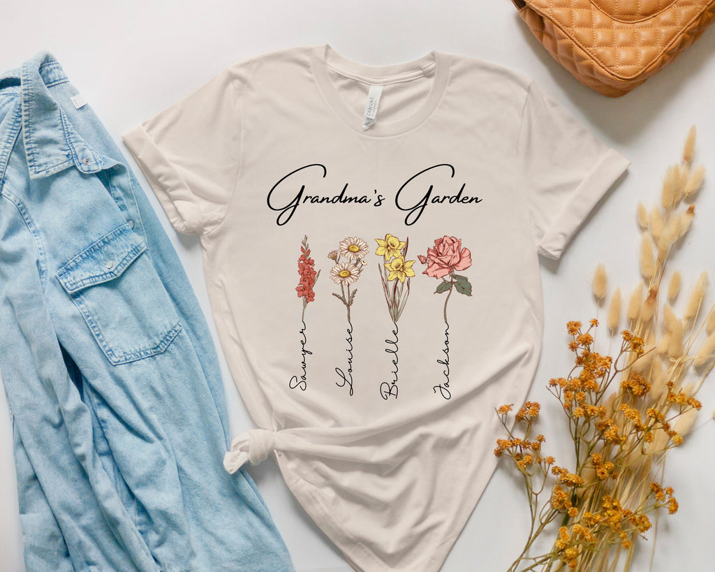 Grandma's Garden Shirt, Mothers Day Gift, Birth Month Flower Shirt, Granny's Flowers Garden Shirt, Custom Kids Name Tee, Custom Flower Shirt