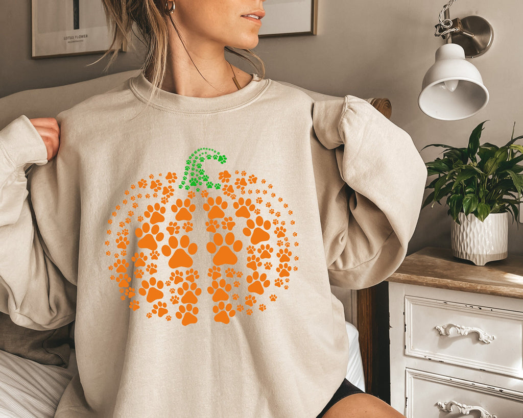 Paw Pumpkin Sweatshirt, Paw Print Hoodie, pumpkin dog shirt, dog halloween shirt,Dog mom Halloween gift Halloween Shirt, Halloween gift