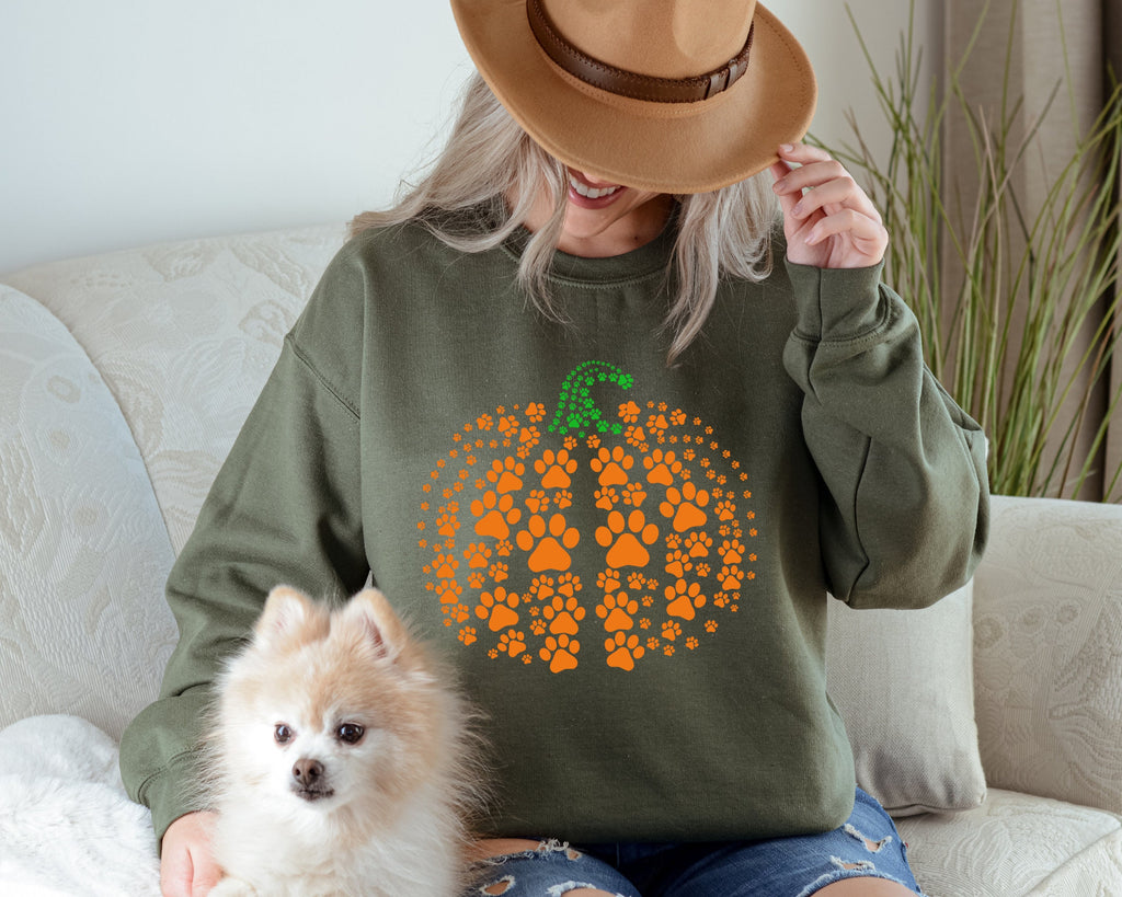 Paw Pumpkin Sweatshirt, Paw Print Hoodie, pumpkin dog shirt, dog halloween shirt,Dog mom Halloween gift Halloween Shirt, Halloween gift