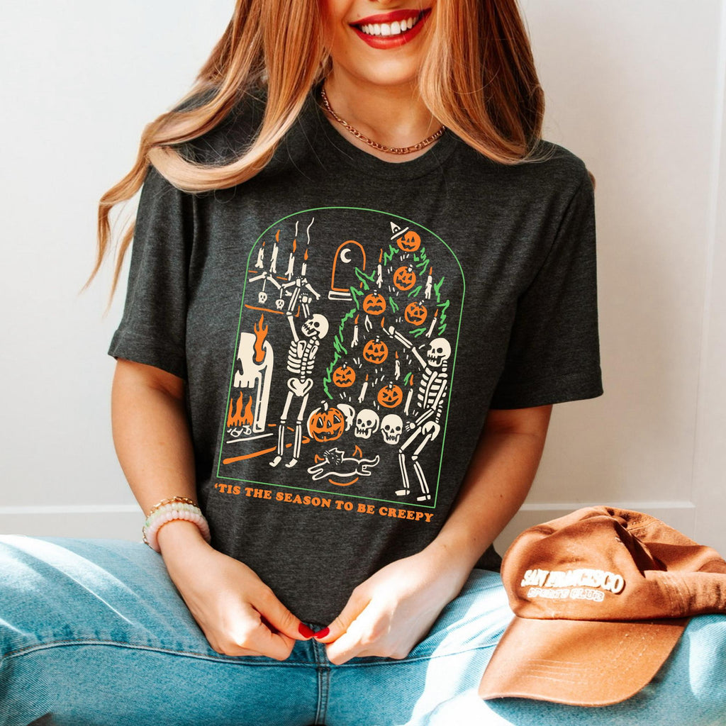 Tis the Season to be Creepy Shirt, Dead Inside Funny Halloween Shirt,  Black Spooky Season Apparel, Skeleton Tshirt, Fall Shirt