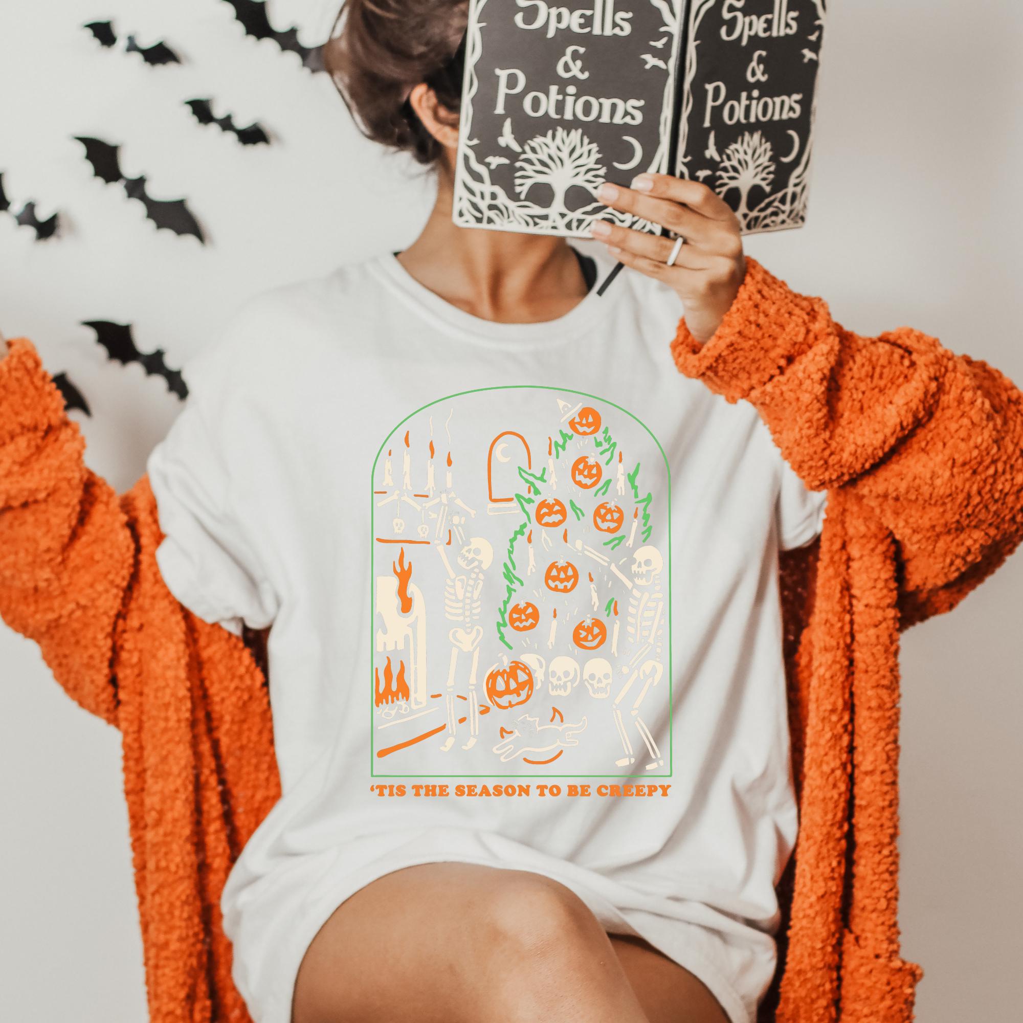 Tis the Season to be Creepy Shirt, Dead Inside Funny Halloween Shirt,  Black Spooky Season Apparel, Skeleton Tshirt, Fall Shirt