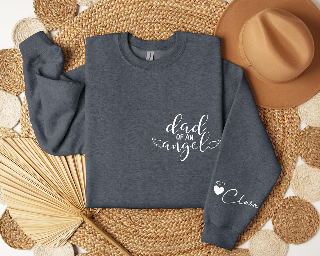 Customized Mom of An Angel and Dad of An Angel Sweatshirt, Personalized Baby Memorial Hoodie, Mourning Themed Name on Sleeve Shirt for Women
