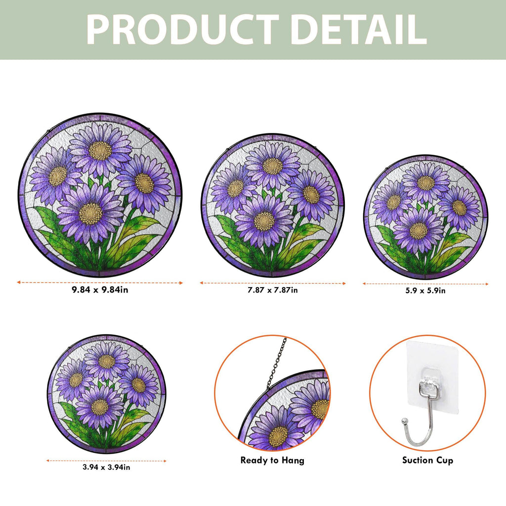 Purple Asters Stained Glass Suncatcher, Aster September Birth Month Flower Window Hanging, Flower Lovers Gift, Aster Suncatcher Yard Decor