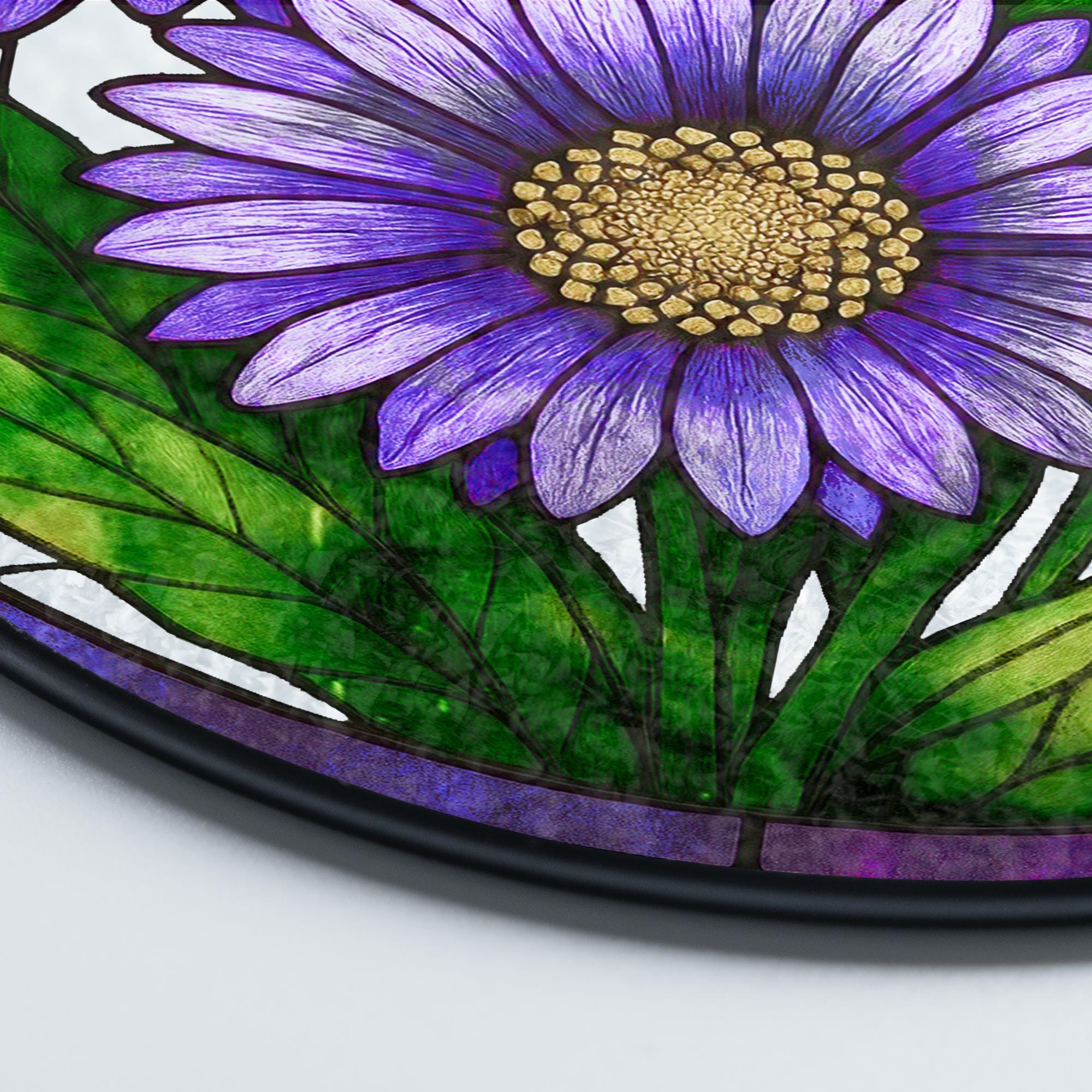 Purple Asters Stained Glass Suncatcher, Aster September Birth Month Flower Window Hanging, Flower Lovers Gift, Aster Suncatcher Yard Decor