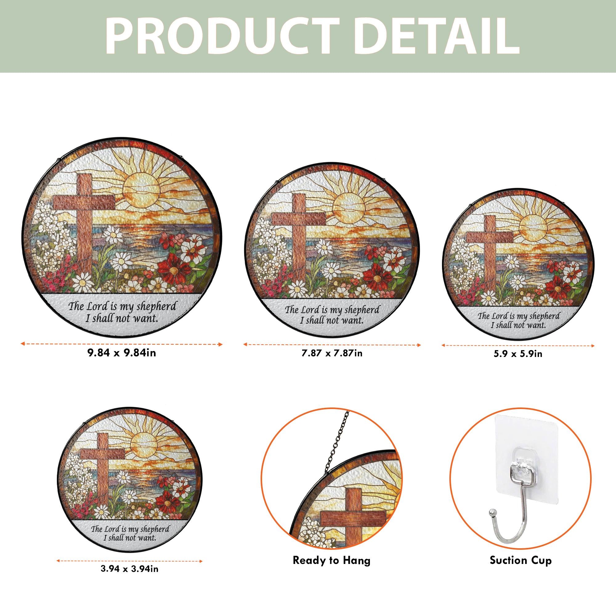 Custom Christian Cross Suncatcher, Religious Window Hanging with Flowers and Sunrise, Memorial Faith Gift for Believers
