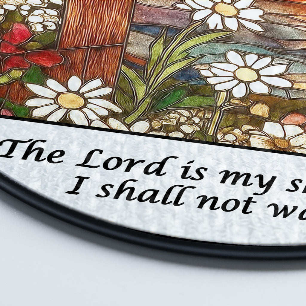 Custom Christian Cross Suncatcher, Religious Window Hanging with Flowers and Sunrise, Memorial Faith Gift for Believers