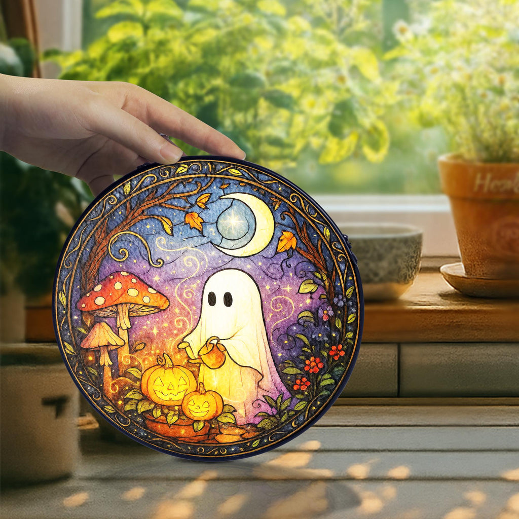 Cute Ghost Greenhouse Stained Glass Suncatcher, Halloween Ghost Acrylic Window Hangings, Plant Lovers Gift, Halloween Home Decor