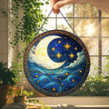 Moon and Star Stained Glass Suncatcher, Suncatcher Glass Gift for Friend, Spiritual Home Decor for Windows, Celestial Night Sky Ornament