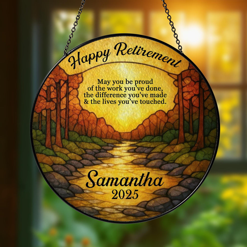 Personalized Stained Glass Suncatcher for Retired Coworker, Retirement Gifts 2025, Retirement Keepsake, Custom Office Decor