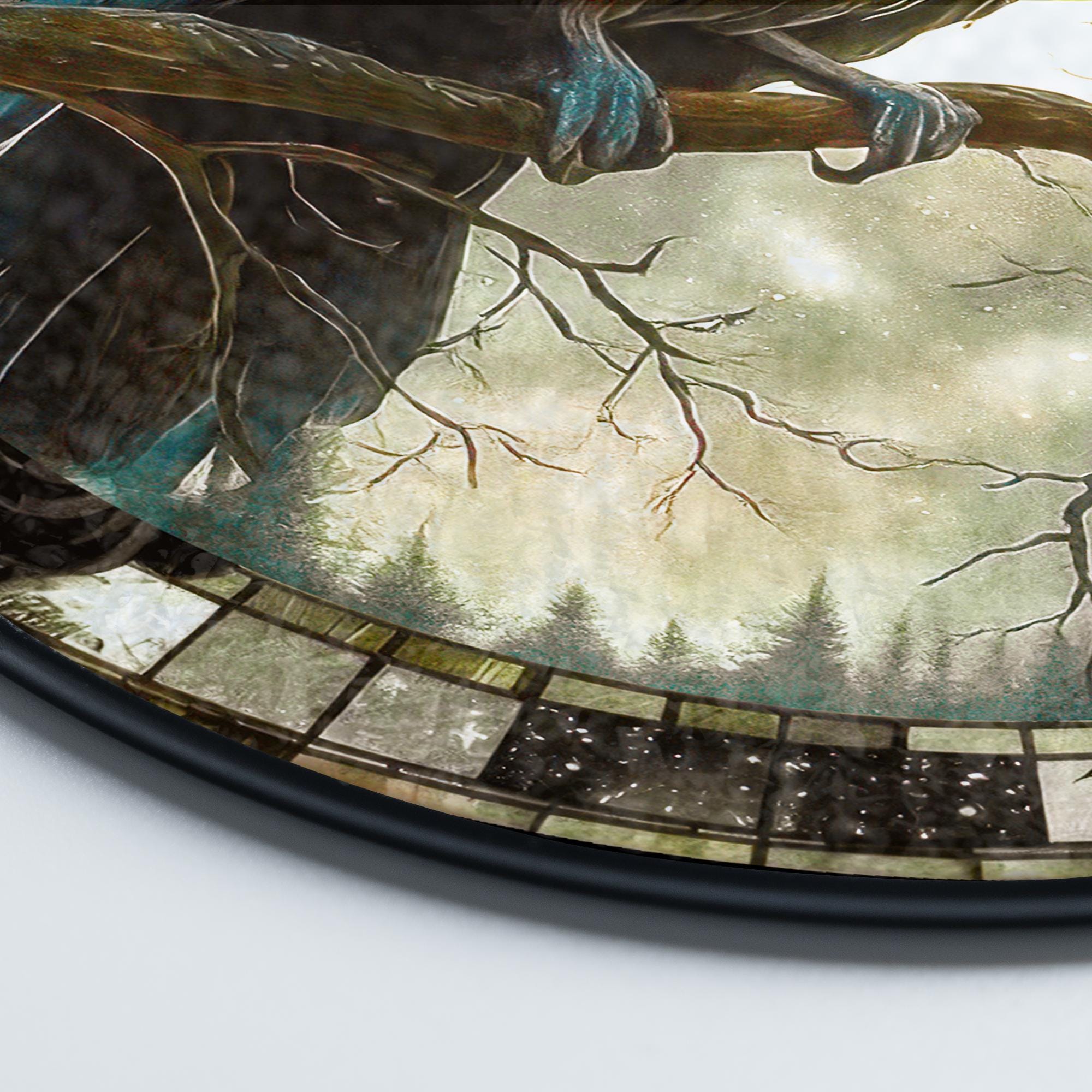 Raven and Full Moon Stained Glass Suncatcher, Gothic Bird Window Hanging, Dark Forest Witchy Decor, Mystical Halloween Gift for Raven Lover