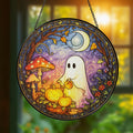Cute Ghost Greenhouse Stained Glass Suncatcher, Halloween Ghost Acrylic Window Hangings, Plant Lovers Gift, Halloween Home Decor