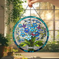 Personalized Forget Me Not Flower Stained Glass Suncatcher with Butterflies, Custom Name Floral Window Hanging Gift