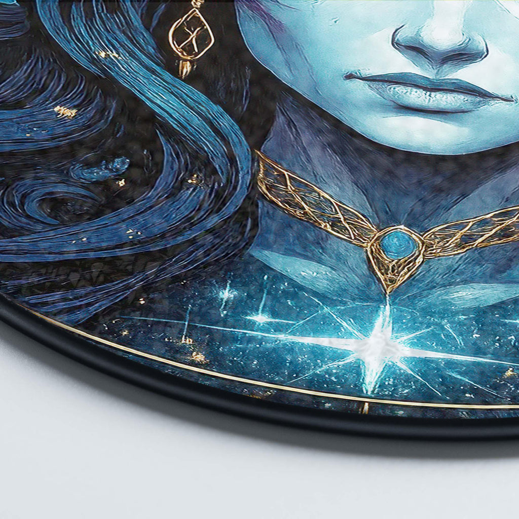 Goddess Hecate Stained Glass Suncatcher, Mystical Goddess Stained Glass Suncatcher, Celestial Blue Woman Art, Moon and Stars Window Hanging