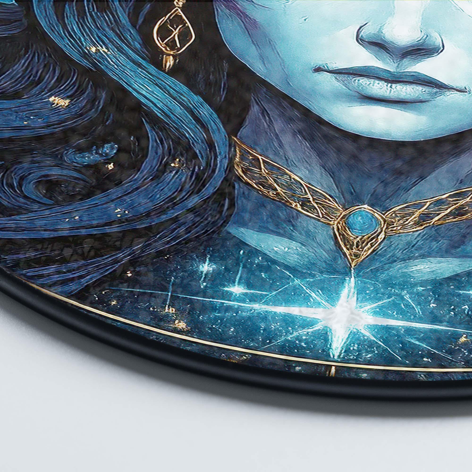 Goddess Hecate Stained Glass Suncatcher, Mystical Goddess Stained Glass Suncatcher, Celestial Blue Woman Art, Moon and Stars Window Hanging