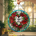 Personalized Stained Glass Rose Heart Suncatcher, Custom Name Red Roses Window Hanging Gift, Romantic Anniversary Wedding Decor