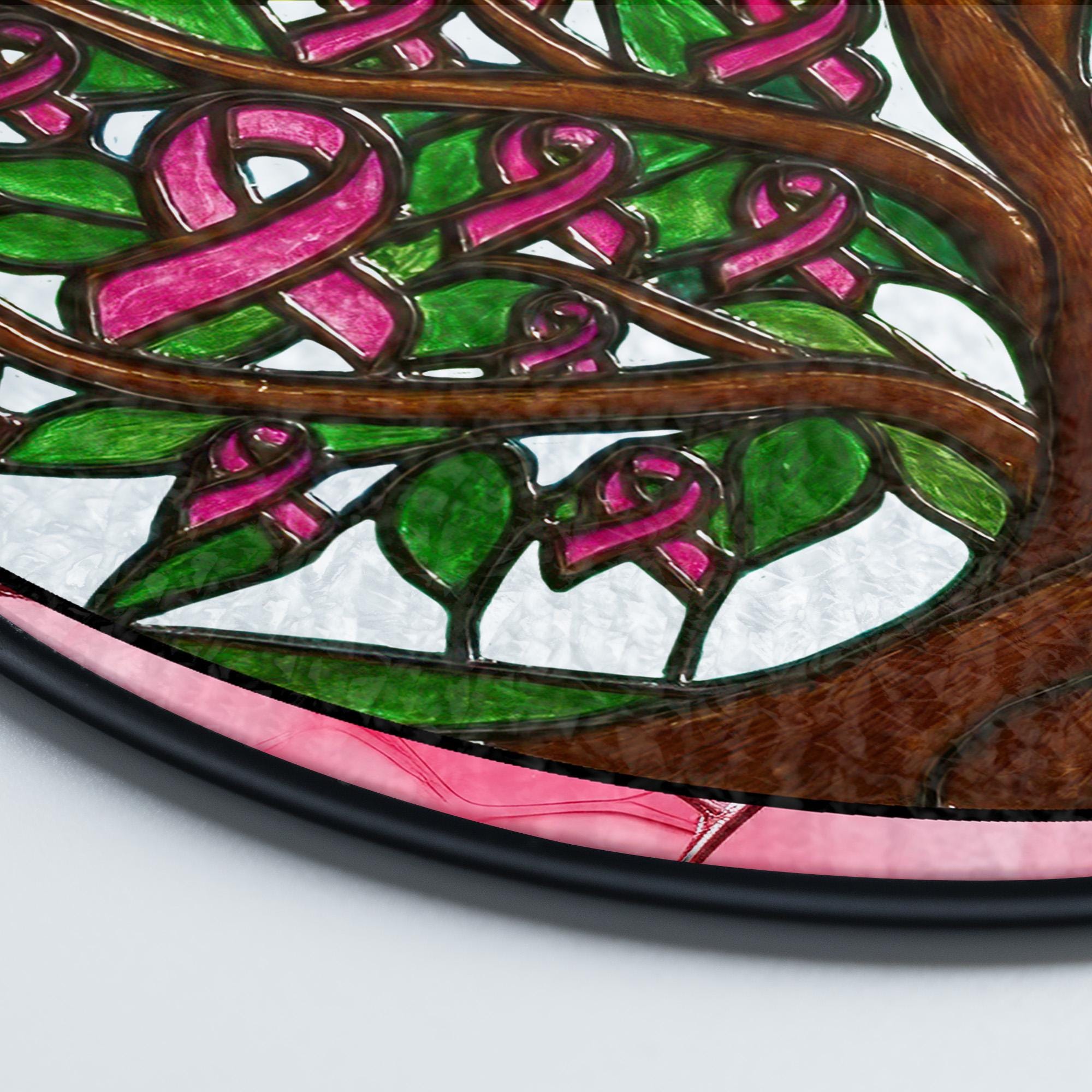 Breast Cancer Awareness Tree Stained Glass Suncatcher, Pink Ribbon Tree of Life, Support Breast Cancer Fighters, Hope & Strength Gift