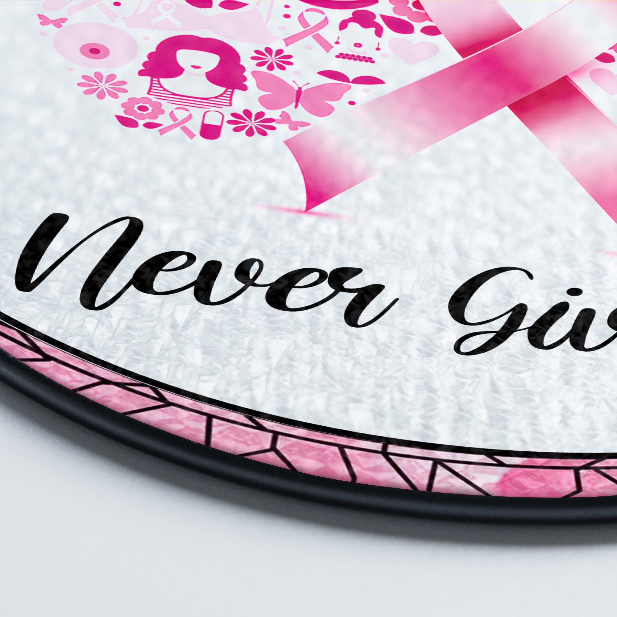 Personalized Breast Cancer Awareness Stained Glass Suncatcher, Pink Ribbon Angel Wings Window Hanging, Survivor Gift, Never Give Up Decor