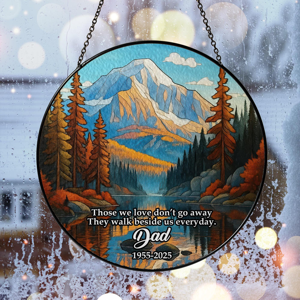 Personalized Memorial Stained Glass Suncatcher, In Loving Memory Glass Ornament, Winter Season Light Catcher, Christmas Ornament