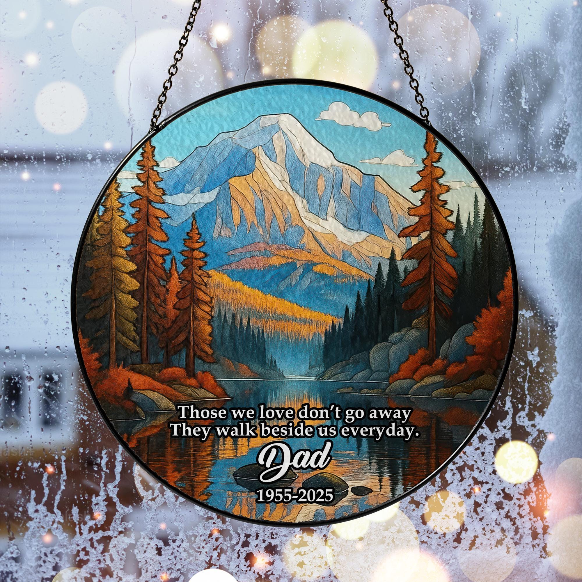 Personalized Memorial Stained Glass Suncatcher, In Loving Memory Glass Ornament, Winter Season Light Catcher, Christmas Ornament