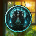 Triple Moon Goddess Suncatcher, Hecate Goddess Stained Glass Suncatcher, Goddess Window Decor,Pagan Wiccan Gift, Dark Feminine Energy