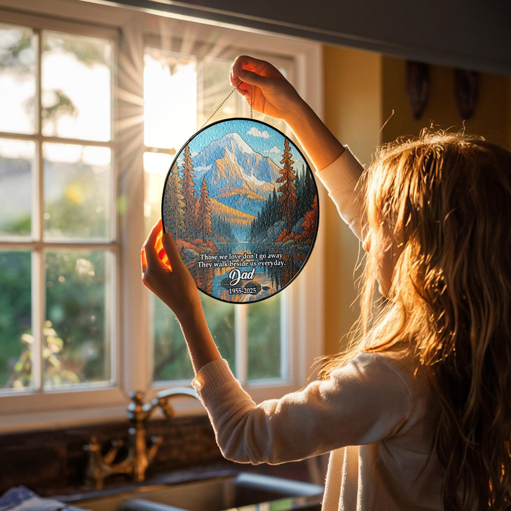 Personalized Memorial Stained Glass Suncatcher, In Loving Memory Glass Ornament, Winter Season Light Catcher, Christmas Ornament
