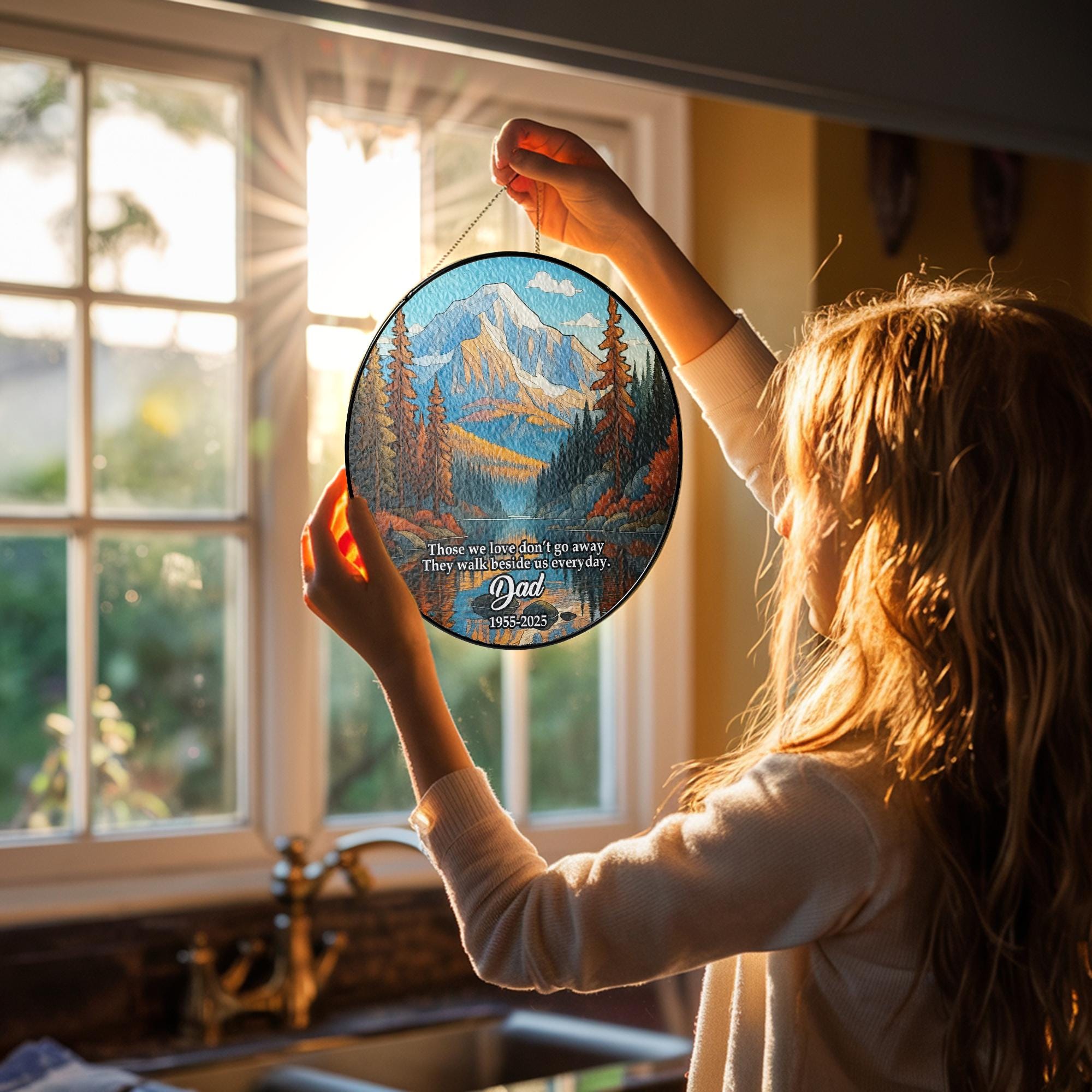 Personalized Memorial Stained Glass Suncatcher, In Loving Memory Glass Ornament, Winter Season Light Catcher, Christmas Ornament