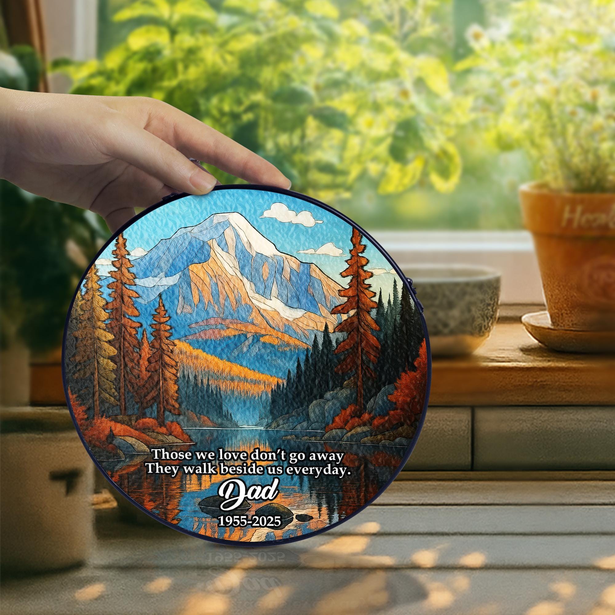Personalized Memorial Stained Glass Suncatcher, In Loving Memory Glass Ornament, Winter Season Light Catcher, Christmas Ornament