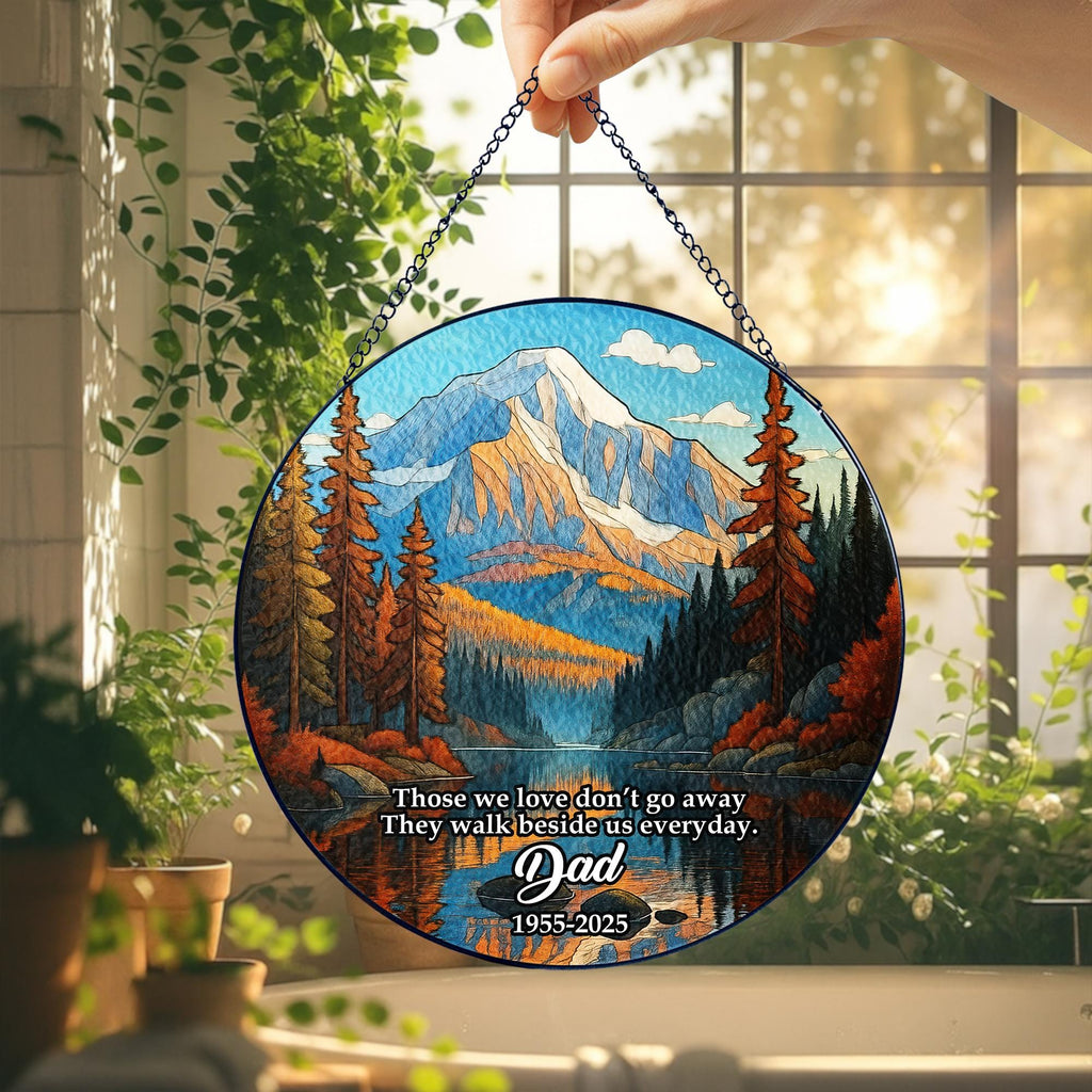 Personalized Memorial Stained Glass Suncatcher, In Loving Memory Glass Ornament, Winter Season Light Catcher, Christmas Ornament