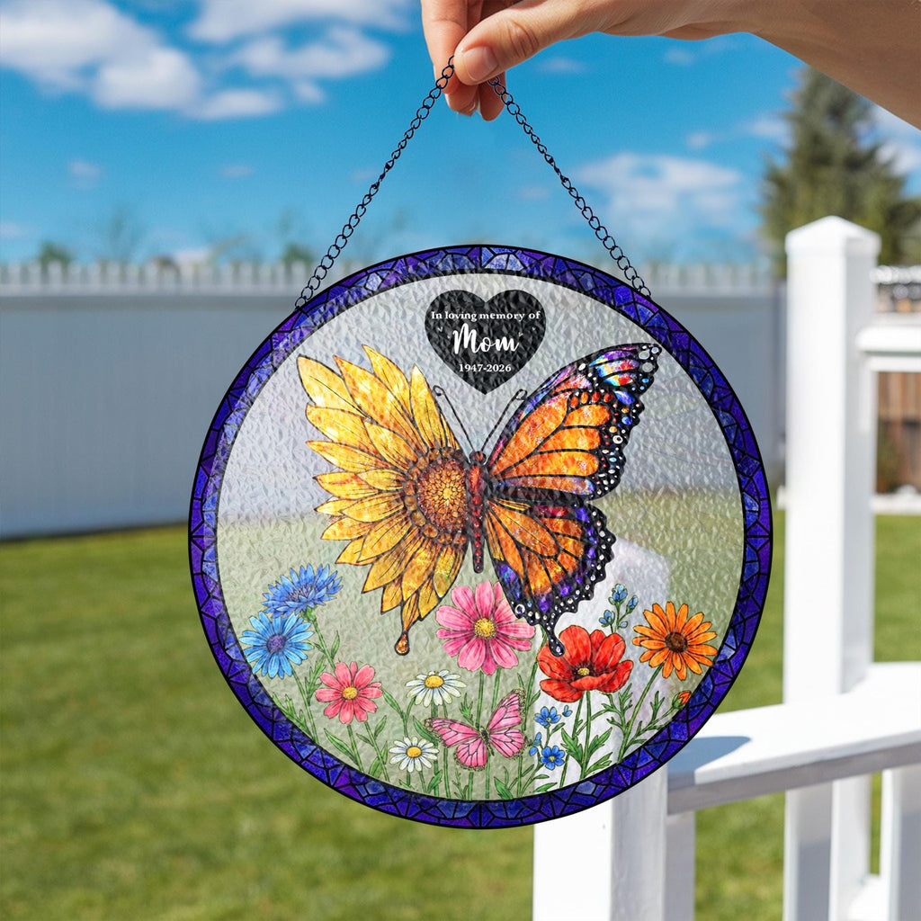 Now She Flies With Butterflies Memorial Stained Glass Suncatcher, Loss of a mom Gift, In Memory of Suncatcher, Sympathy Gift, Loss of Mom