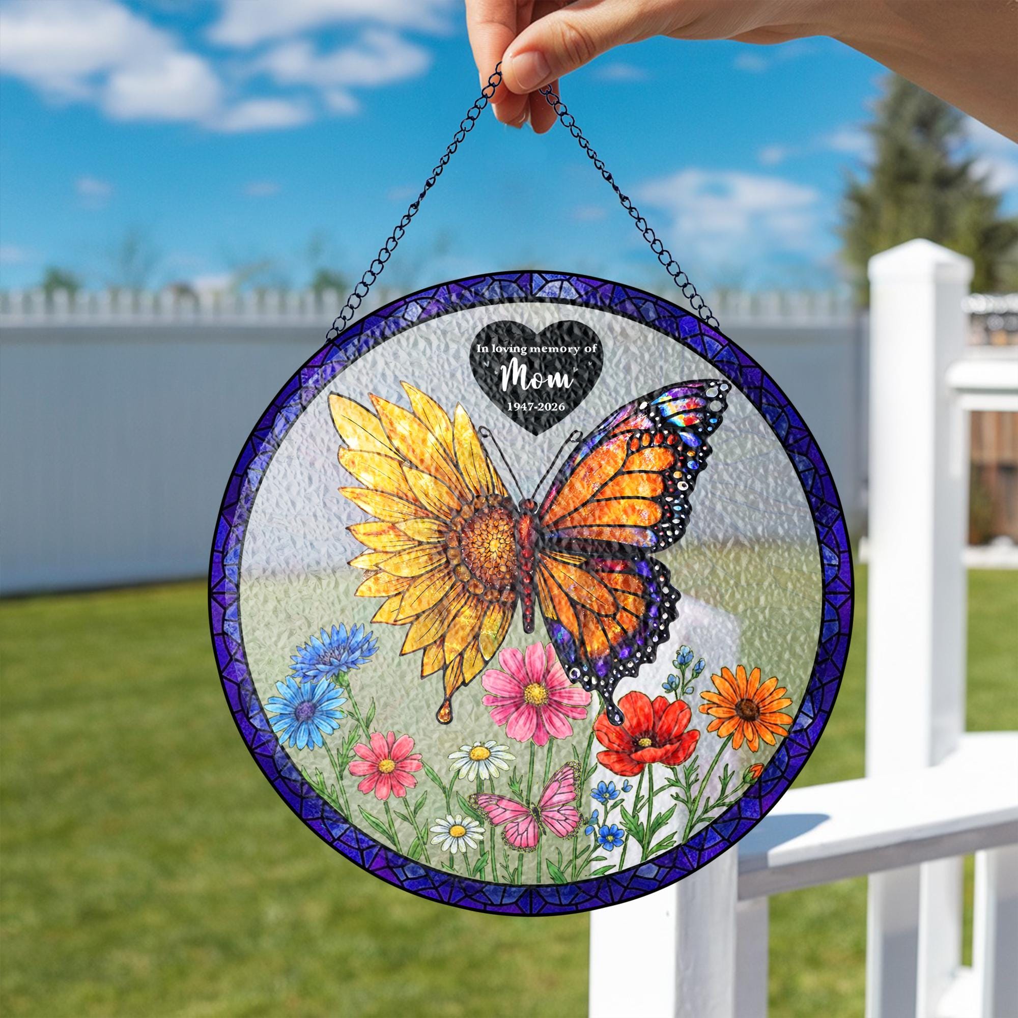Now She Flies With Butterflies Memorial Stained Glass Suncatcher, Loss of a mom Gift, In Memory of Suncatcher, Sympathy Gift, Loss of Mom