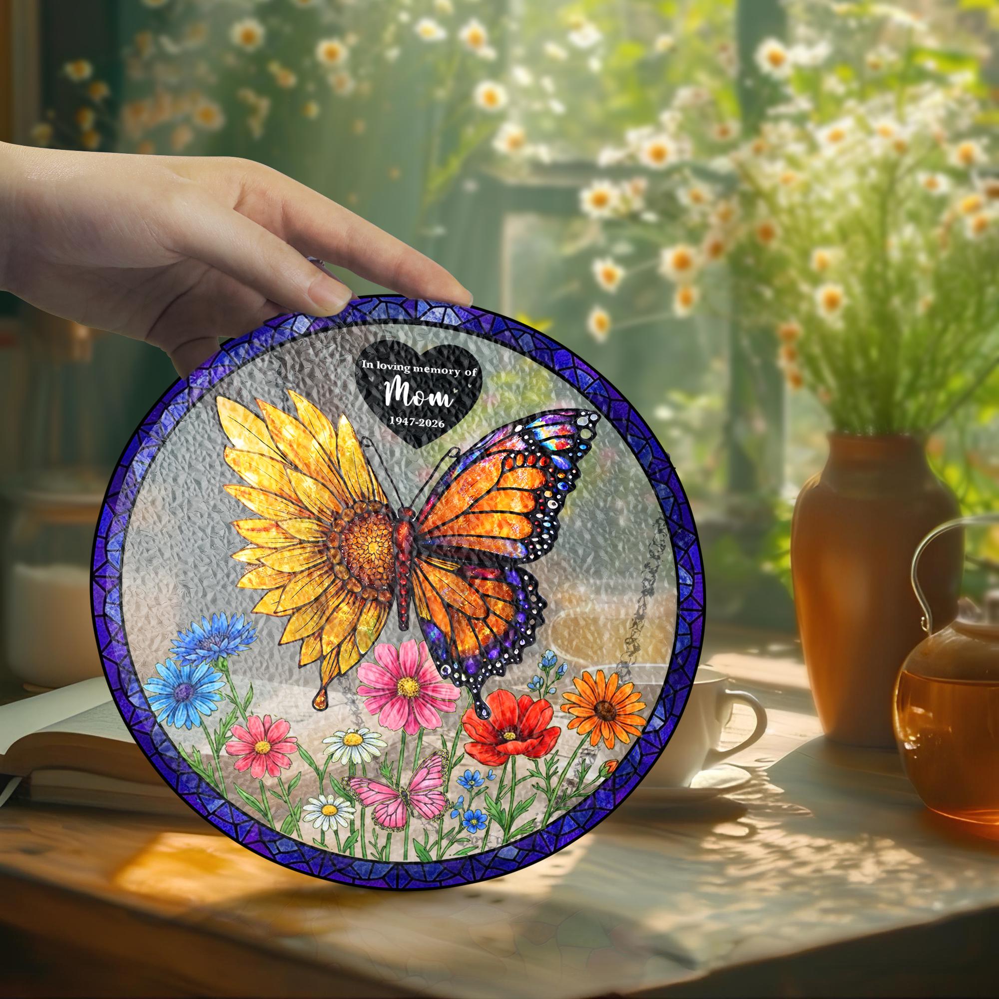 Now She Flies With Butterflies Memorial Stained Glass Suncatcher, Loss of a mom Gift, In Memory of Suncatcher, Sympathy Gift, Loss of Mom