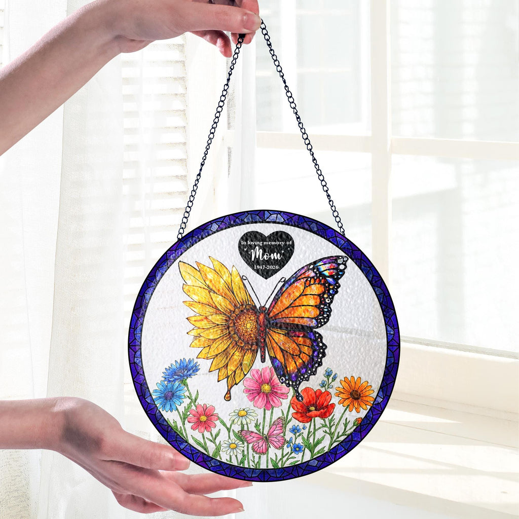 Now She Flies With Butterflies Memorial Stained Glass Suncatcher, Loss of a mom Gift, In Memory of Suncatcher, Sympathy Gift, Loss of Mom