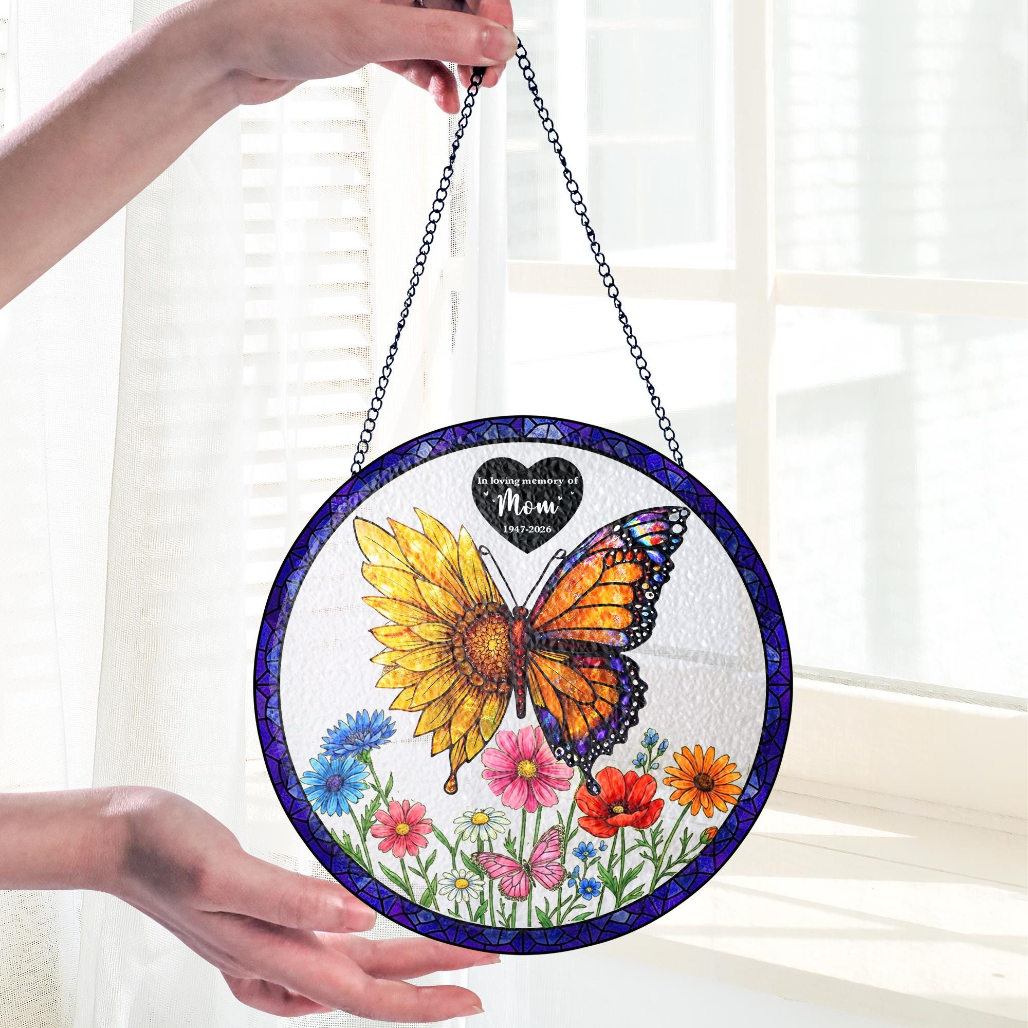 Now She Flies With Butterflies Memorial Stained Glass Suncatcher, Loss of a mom Gift, In Memory of Suncatcher, Sympathy Gift, Loss of Mom