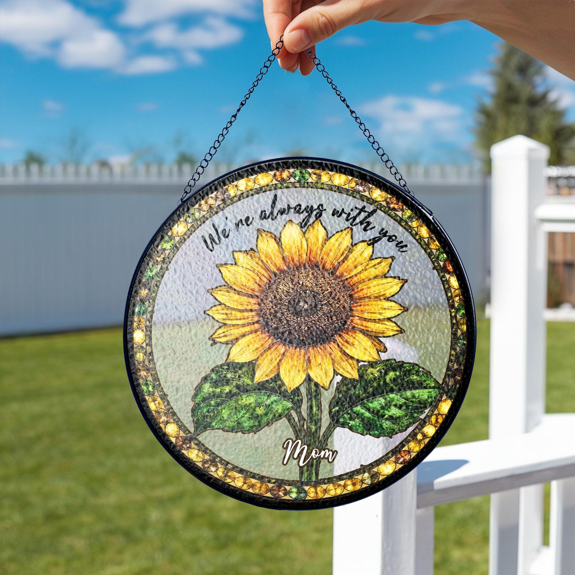 Personalized Sunflower Glass Suncatcher, Custom Mom Memorial Window Hanging, Loss Of Mom Sympathy Gift,In Loving Memory Of Dad Gift,Mom Gift