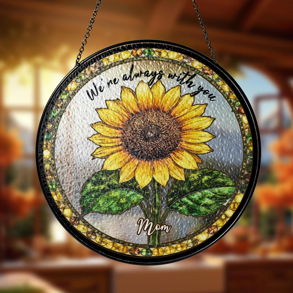 Personalized Sunflower Glass Suncatcher, Custom Mom Memorial Window Hanging, Loss Of Mom Sympathy Gift,In Loving Memory Of Dad Gift,Mom Gift