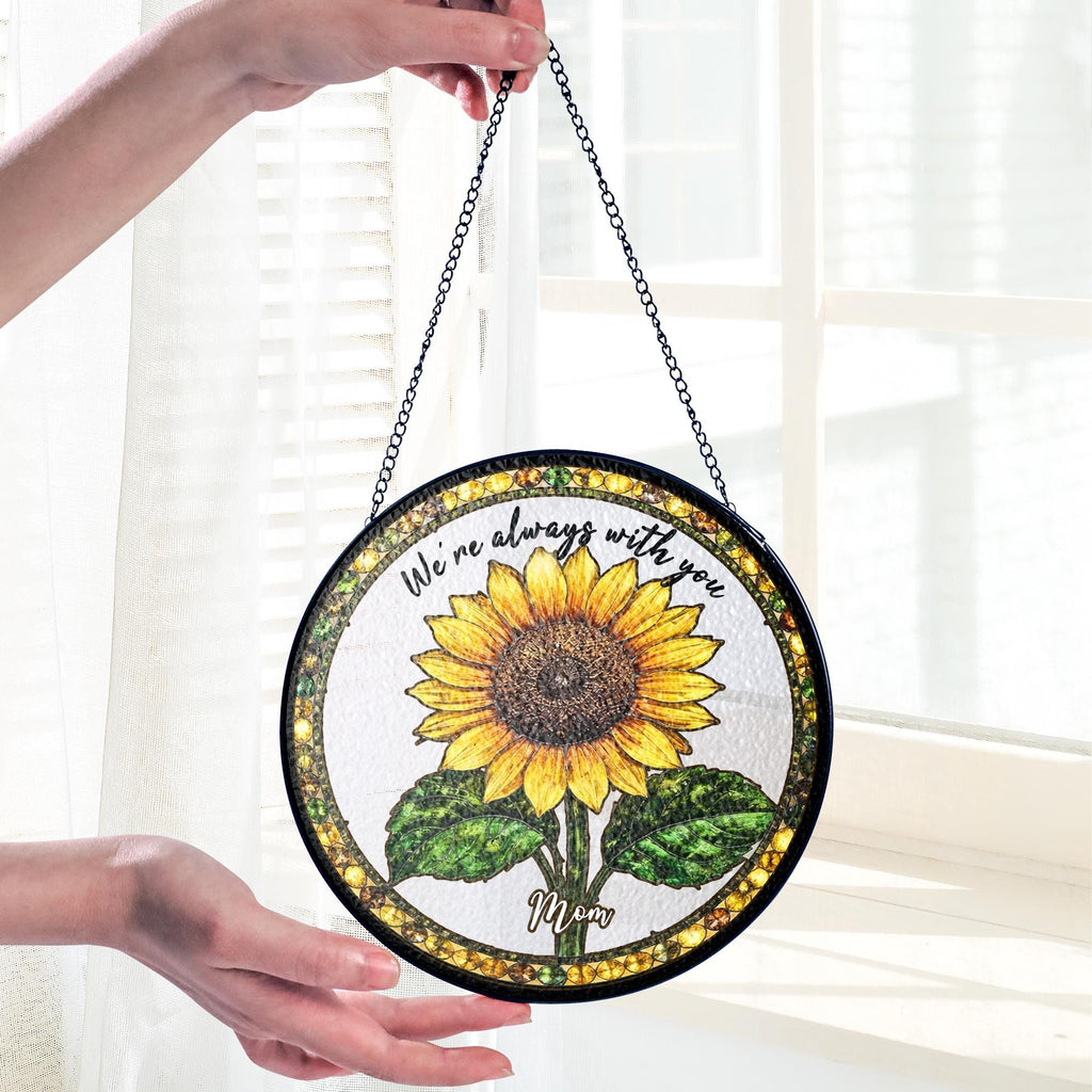 Personalized Sunflower Glass Suncatcher, Custom Mom Memorial Window Hanging, Loss Of Mom Sympathy Gift,In Loving Memory Of Dad Gift,Mom Gift