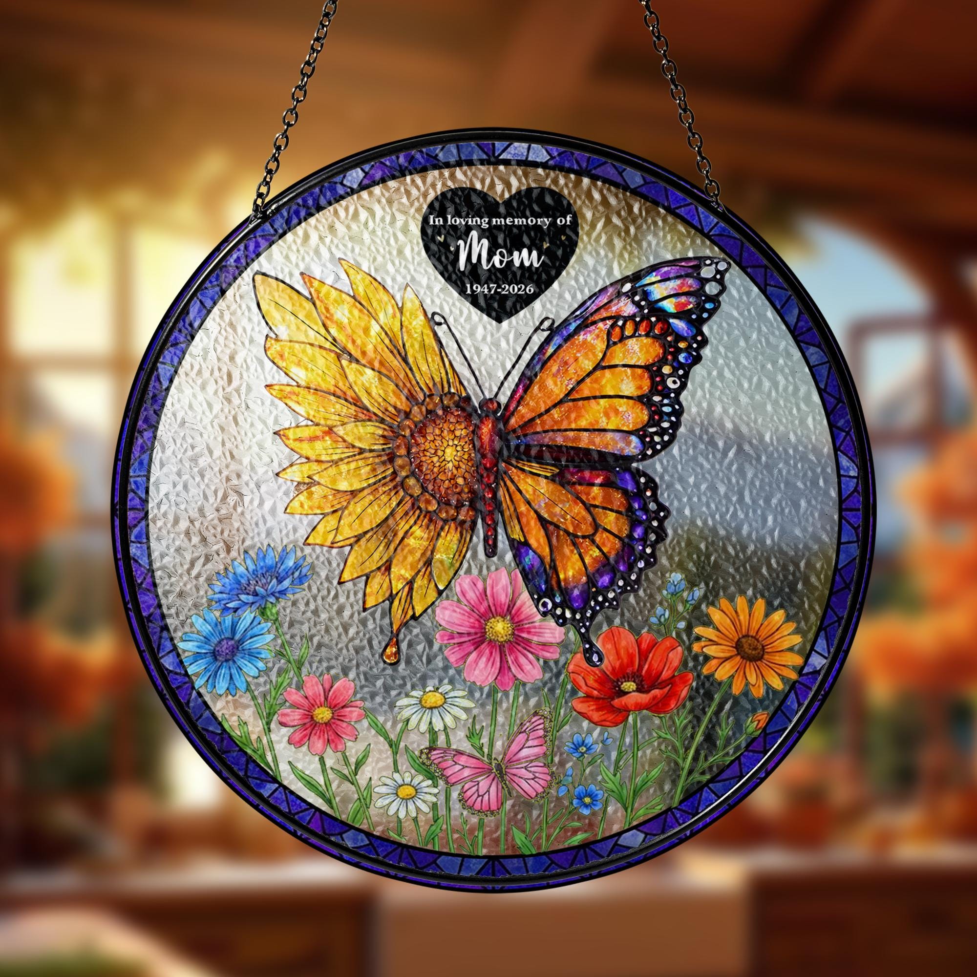 Now She Flies With Butterflies Memorial Stained Glass Suncatcher, Loss of a mom Gift, In Memory of Suncatcher, Sympathy Gift, Loss of Mom