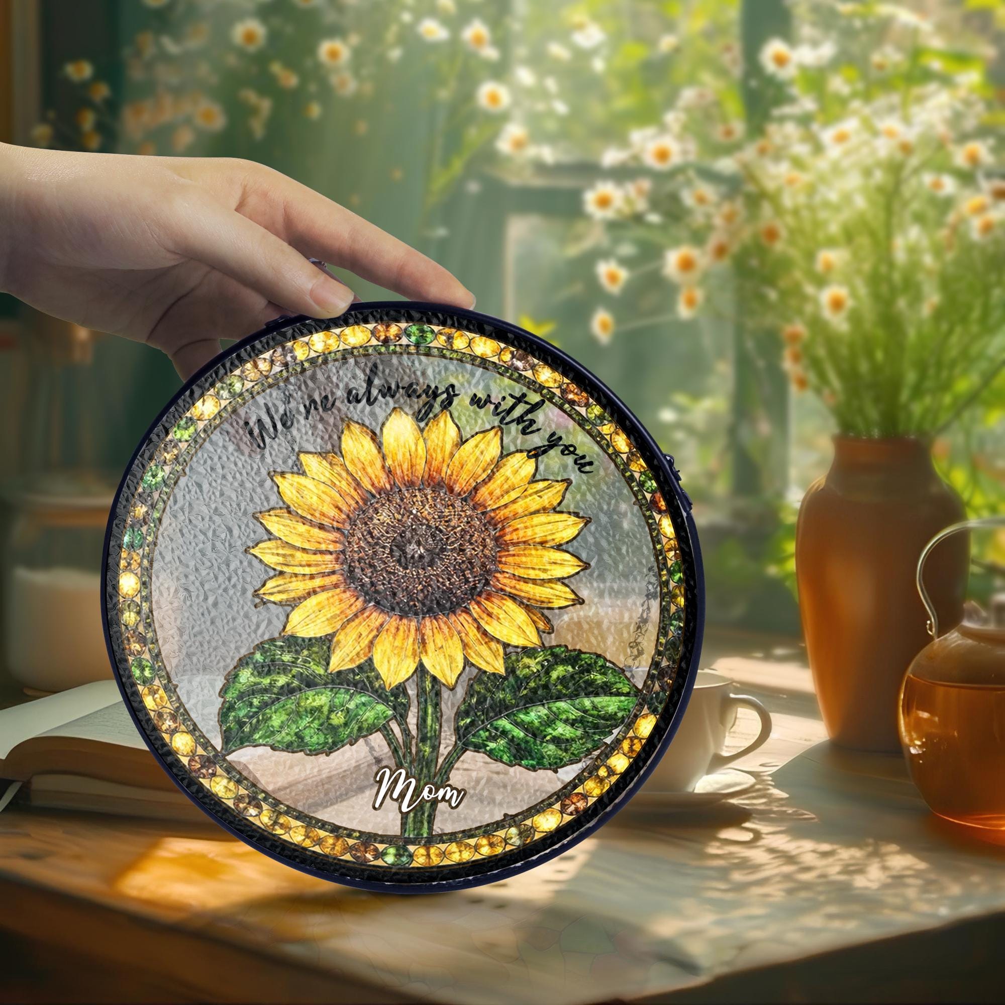 Personalized Sunflower Glass Suncatcher, Custom Mom Memorial Window Hanging, Loss Of Mom Sympathy Gift,In Loving Memory Of Dad Gift,Mom Gift