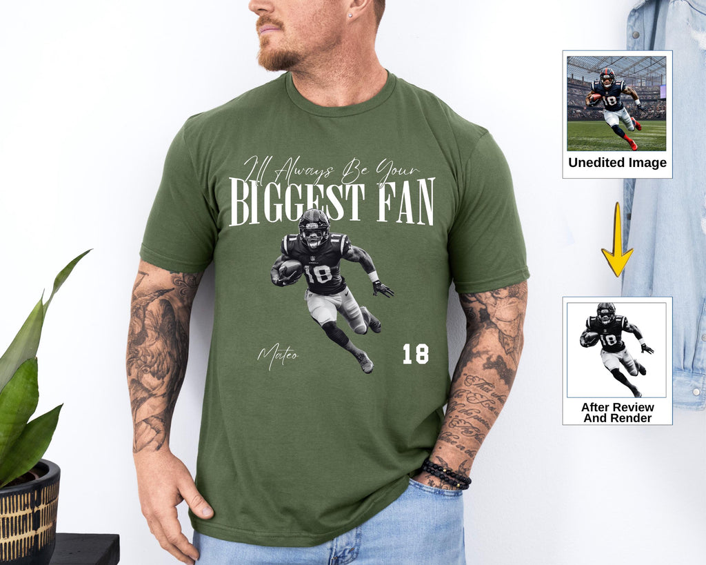 Your Photo Custom Shirt, I'll Always Be Your Biggest Fan, Washed Tee Retro Bootleg Shirt For Football Lover, Your Own Picture Idea