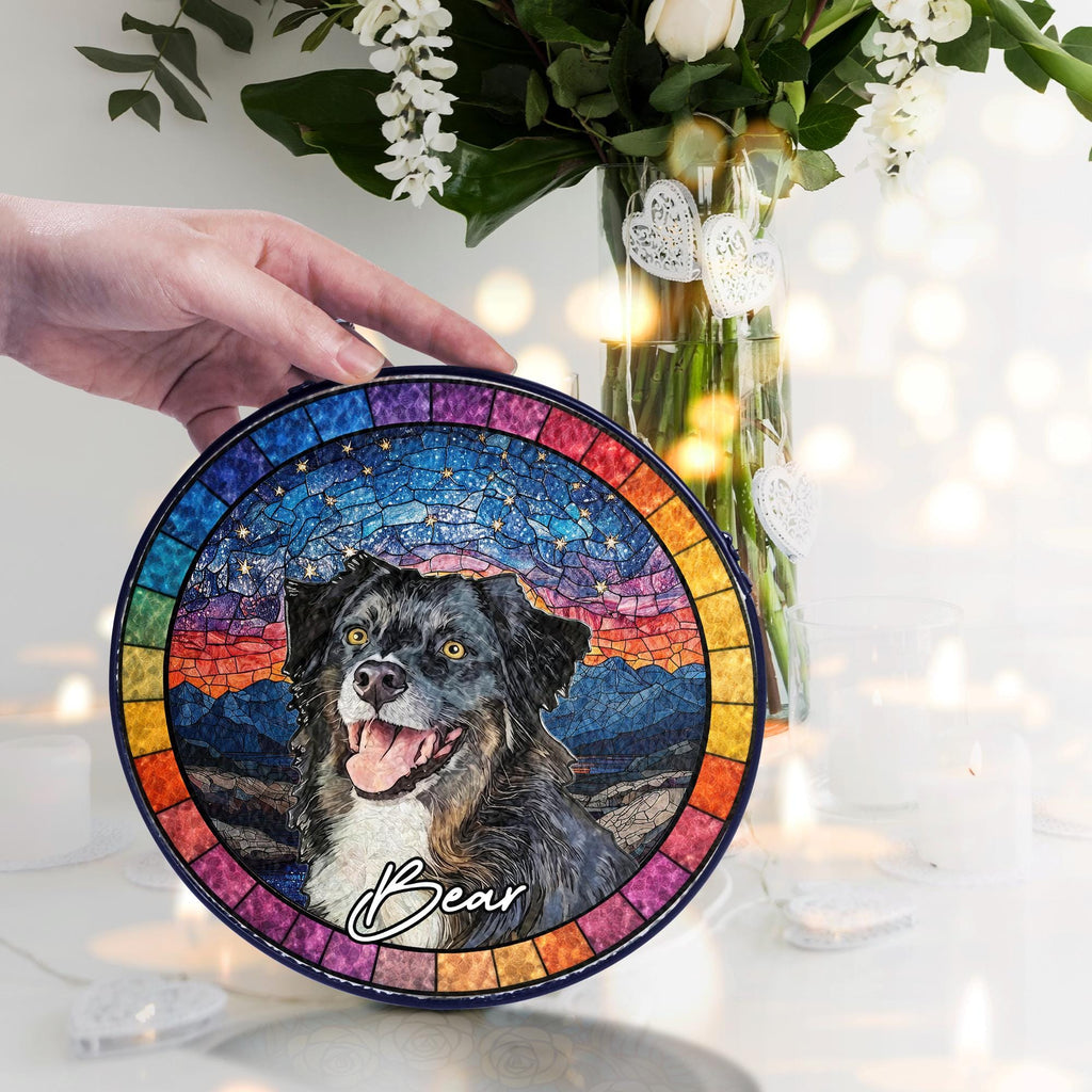 Custom Dog Portrait Stained Glass Suncatcher, Pet Memorial Stained Glass Photo Suncatcher, Dog Memorial Gift, Window Hangings, Pet Loss Gift