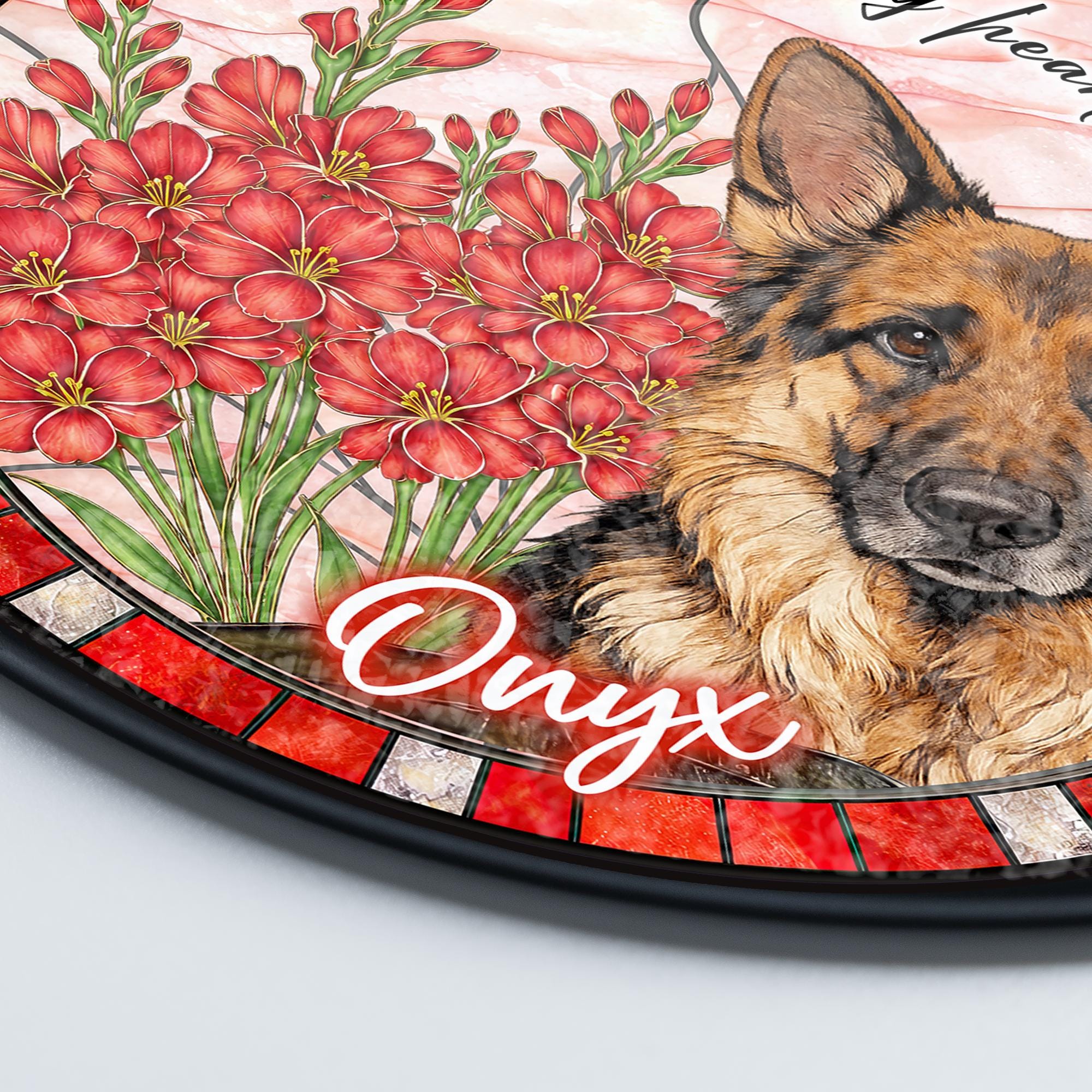 Custom Dog Portrait Stained Glass Suncatcher, Birth Month Flower Pet Memorial Gift, Personalized Dog Cat Photo, Floral Pet Window Hangings