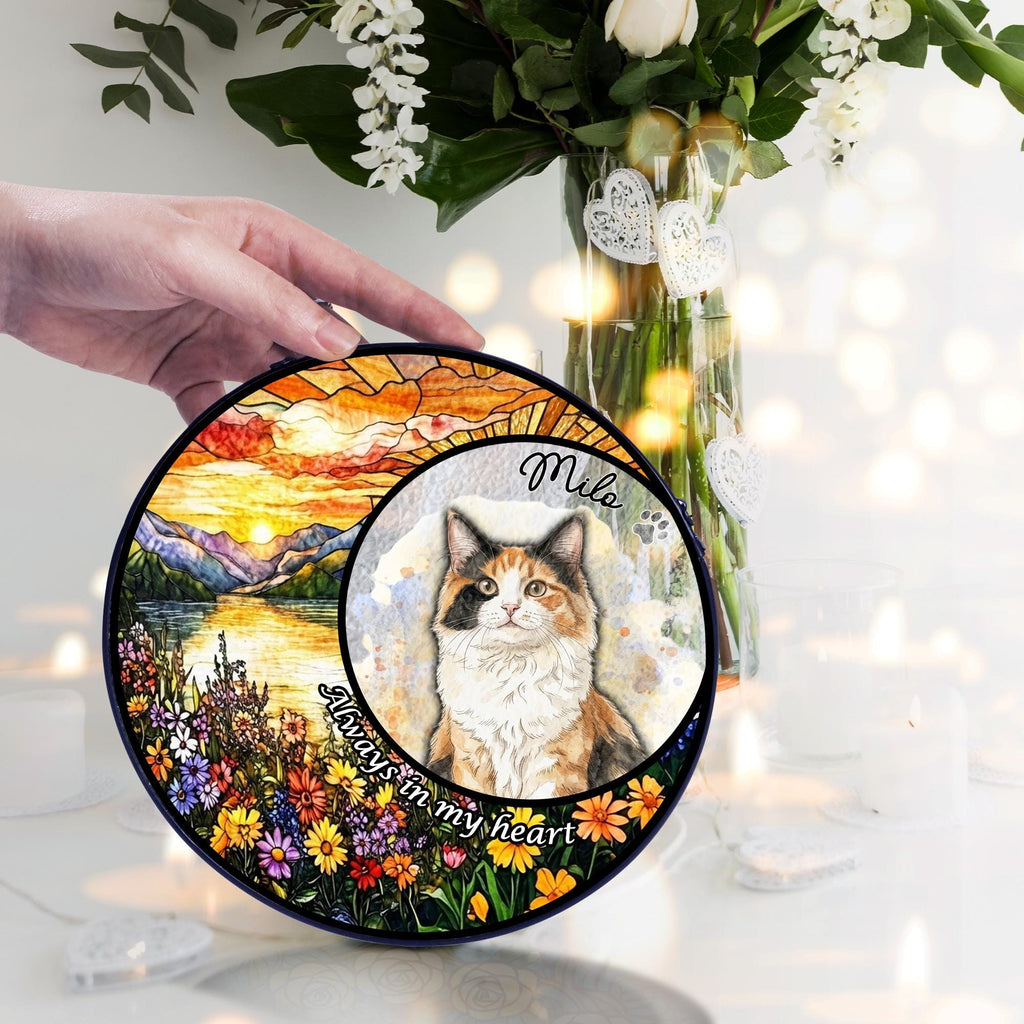 Personalized Pet Portrait Stained Glass Suncatcher, Custom Dog Memorial Stained Glass Photo Suncatcher, Dog Loss Keepsake, Pet Loss Gift
