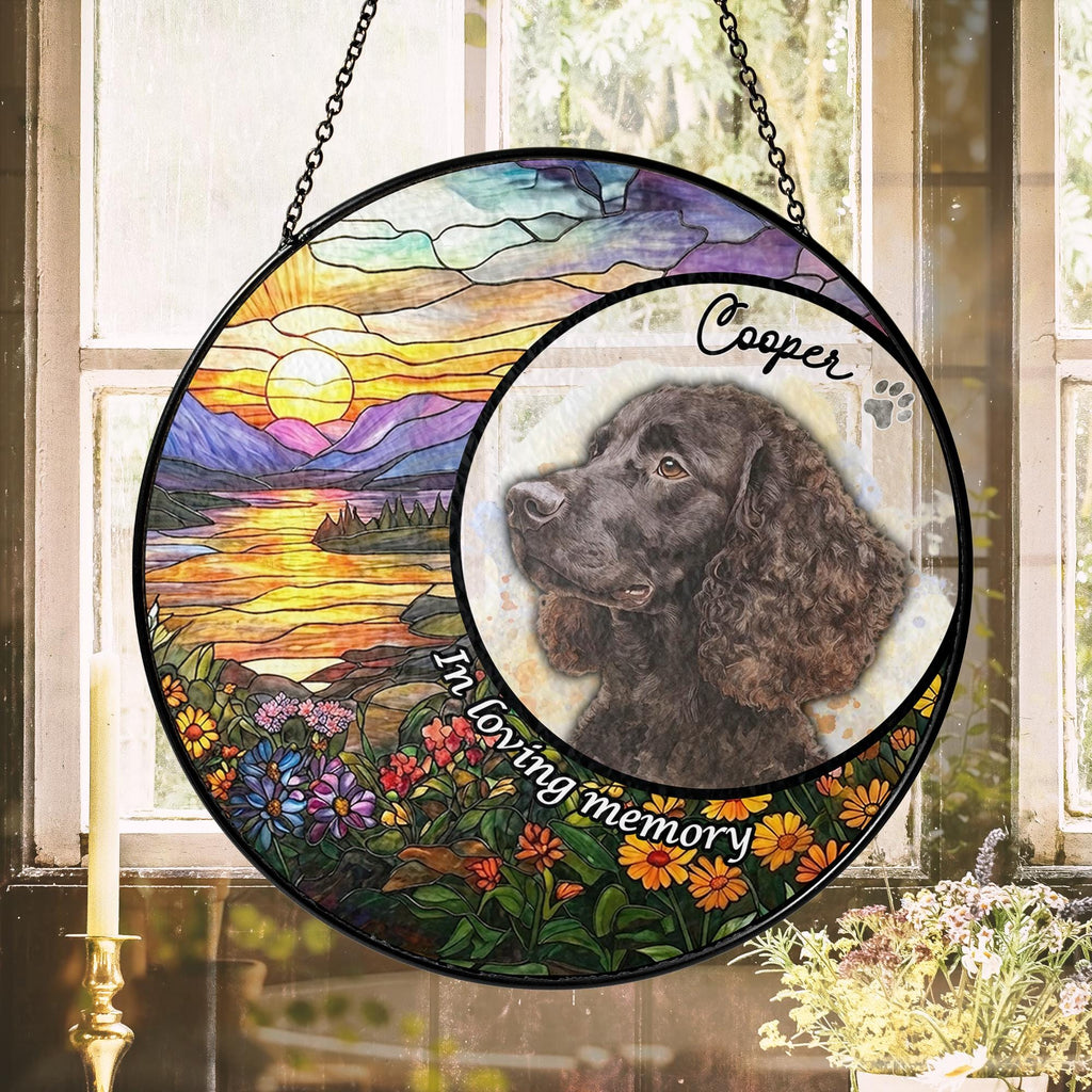 Personalized Pet Portrait Stained Glass Suncatcher, Custom Dog Memorial Stained Glass Photo Suncatcher, Dog Loss Keepsake, Pet Loss Gift