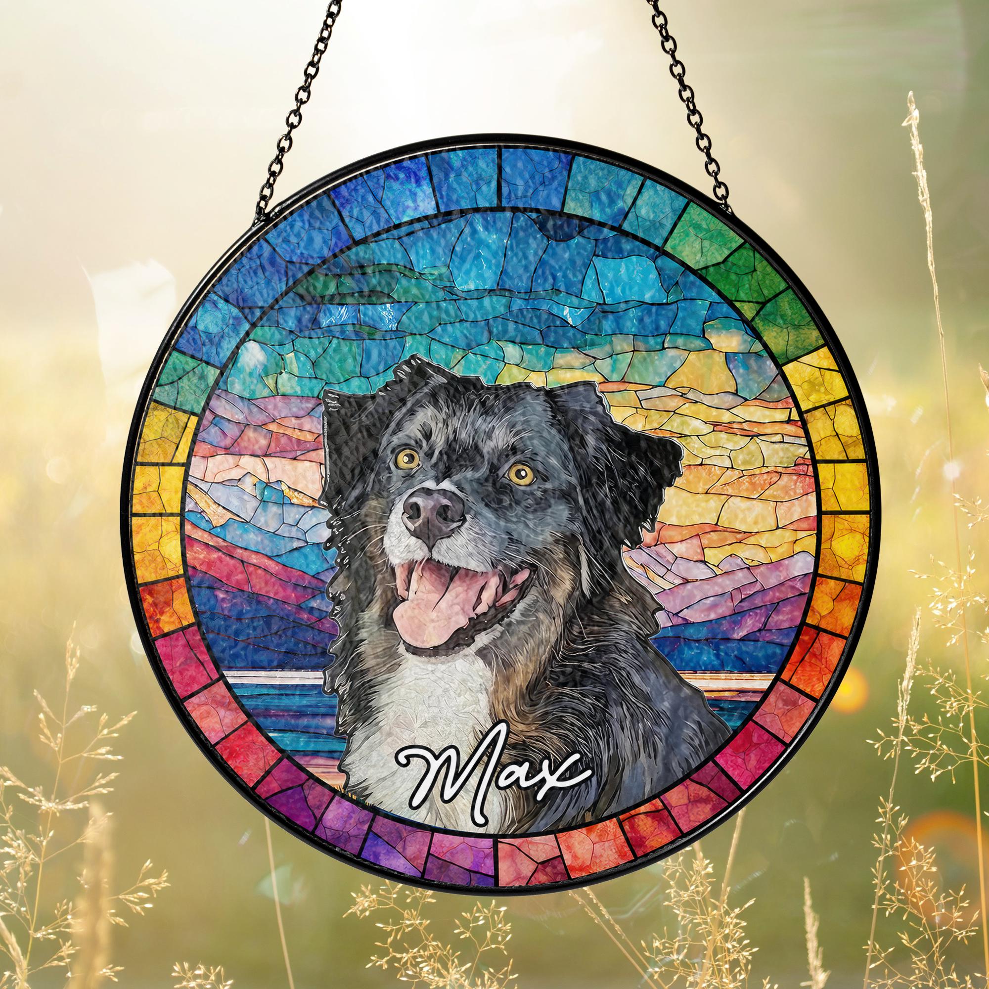 Custom Dog Portrait Stained Glass Suncatcher, Pet Memorial Stained Glass Photo Suncatcher, Dog Memorial Gift, Window Hangings, Pet Loss Gift