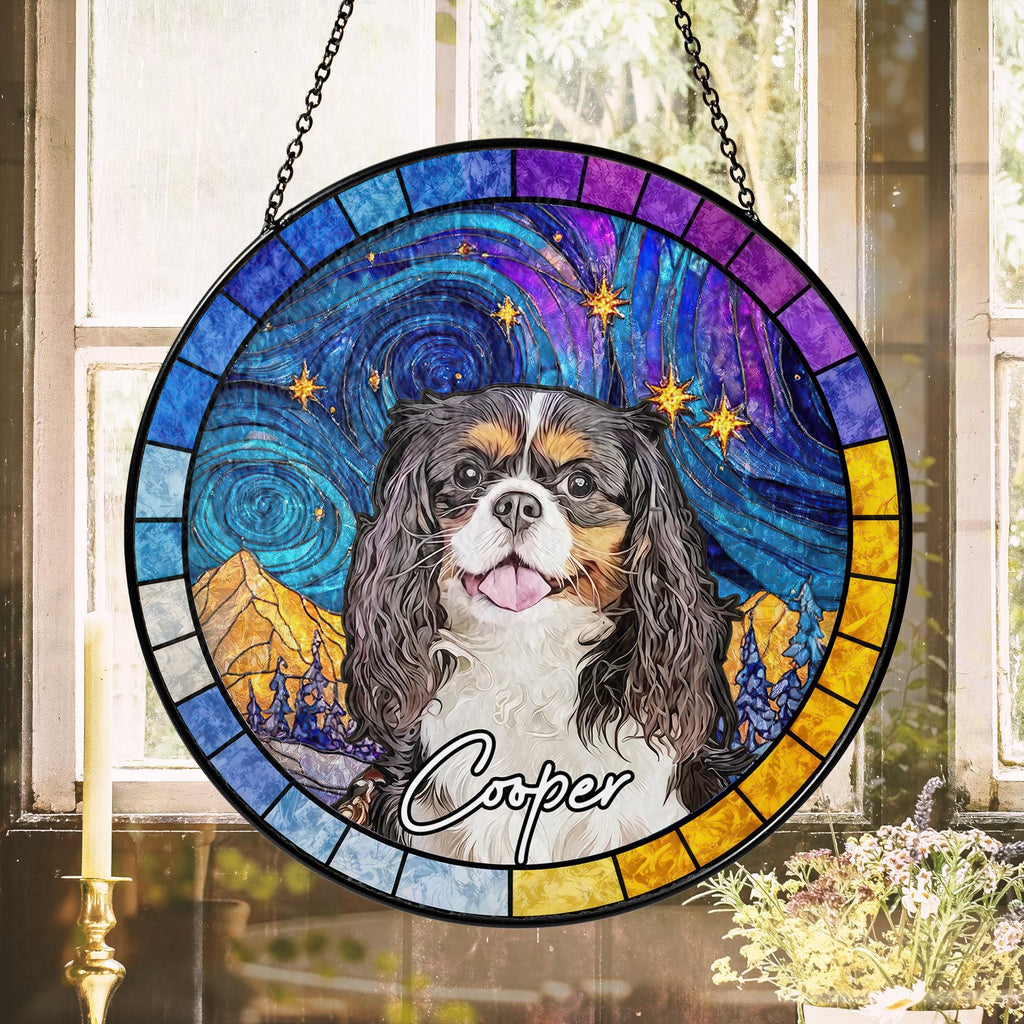 Custom Dog Portrait Stained Glass Suncatcher, Pet Memorial Stained Glass Photo Suncatcher, Dog Memorial Gift, Window Hangings, Pet Loss Gift