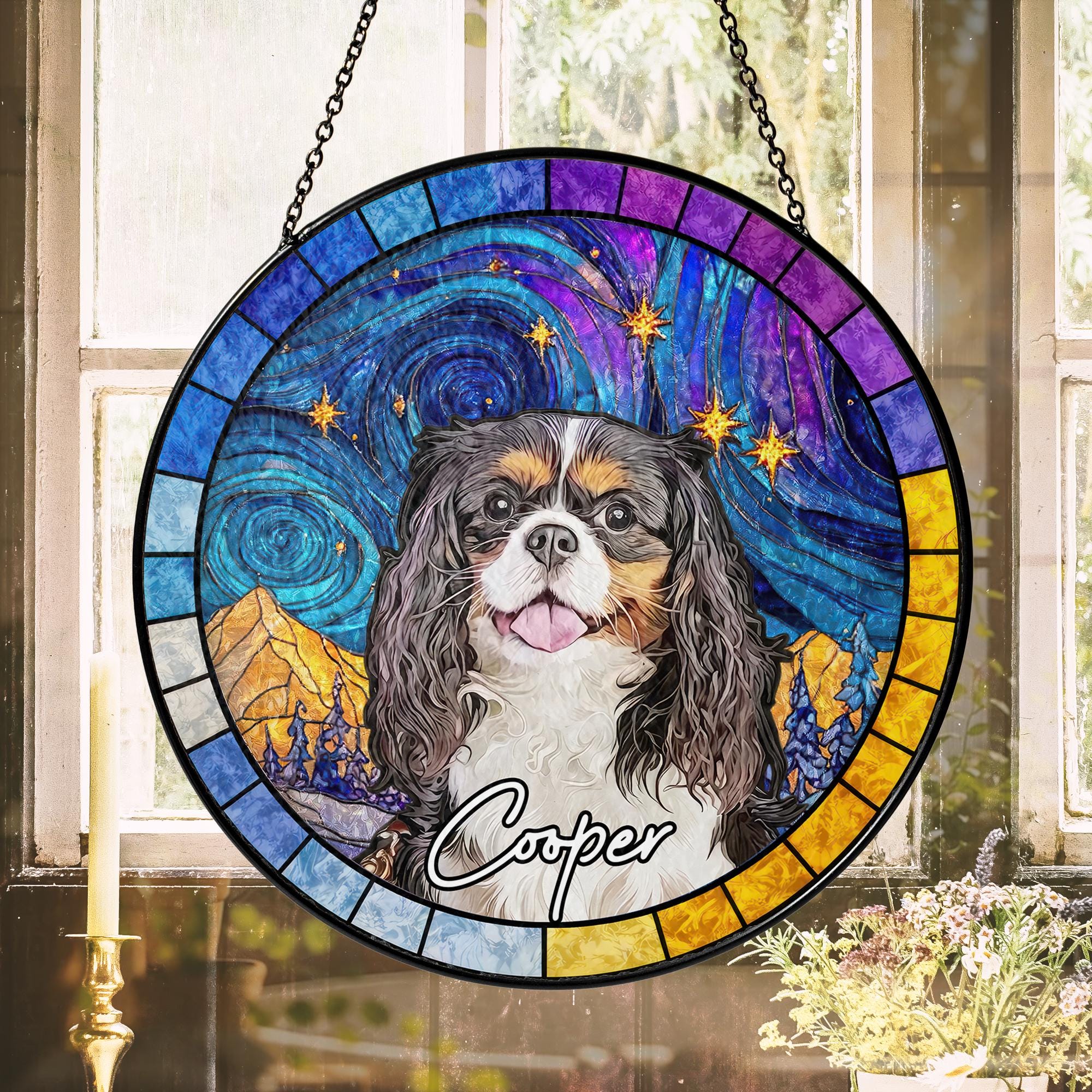 Custom Dog Portrait Stained Glass Suncatcher, Pet Memorial Stained Glass Photo Suncatcher, Dog Memorial Gift, Window Hangings, Pet Loss Gift
