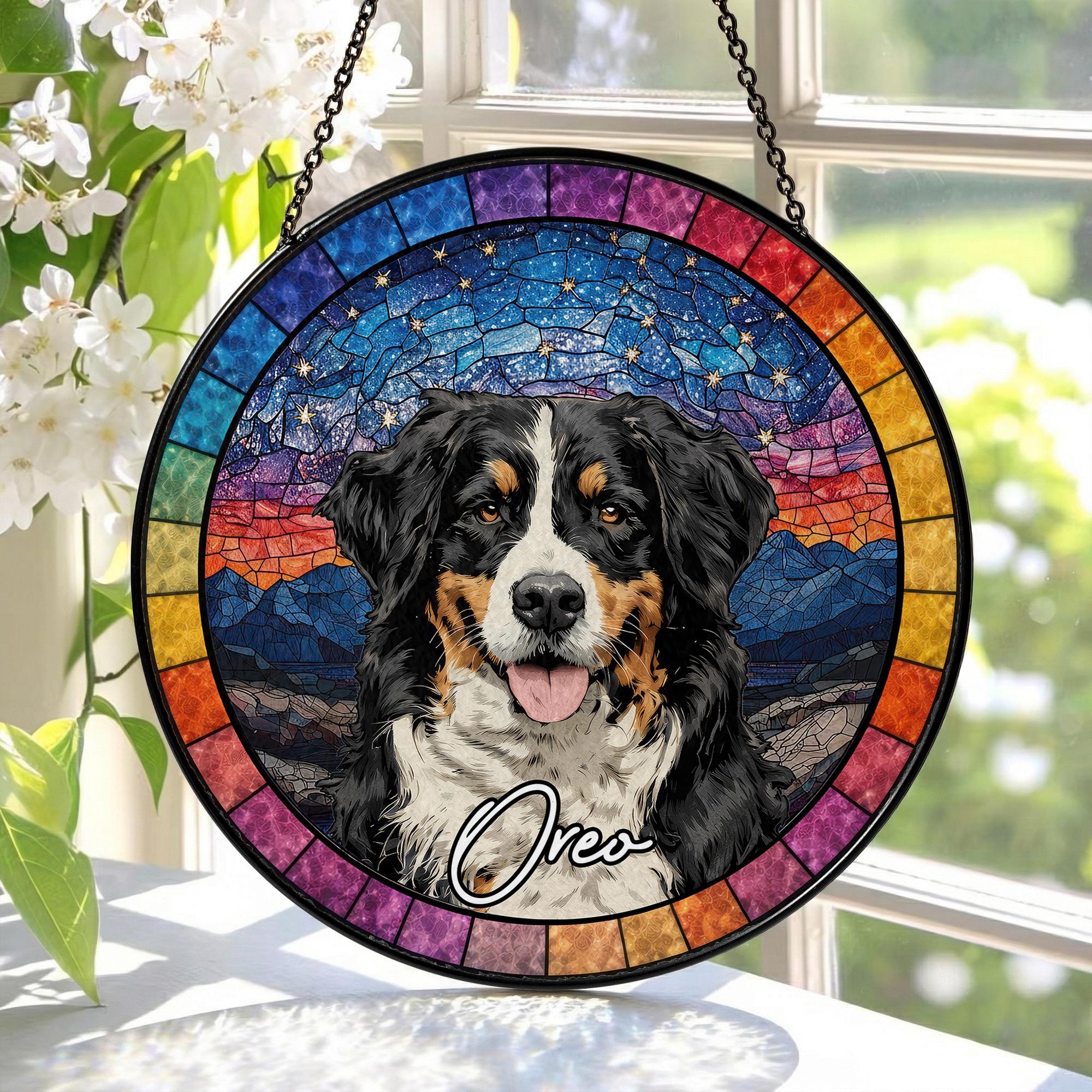 Custom Dog Portrait Stained Glass Suncatcher, Pet Memorial Stained Glass Photo Suncatcher, Dog Memorial Gift, Window Hangings, Pet Loss Gift